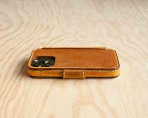 Honey oil-waxed leather iPhone wallet case by Ravenweave