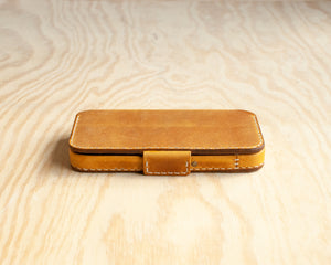 Ravenweave Honey leather wallet folio case, full open view