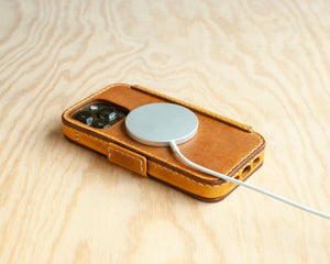 Honey leather wallet folio case for iPhone, Ravenweave studio