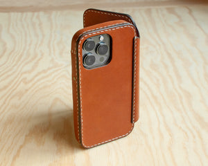 Saddle leather iPhone wallet folio by Ravenweave, handmade