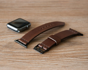 Handmade Walnut Apple Watch band flat lay, Ravenweave studio