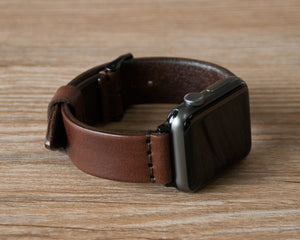 Handmade Walnut oil-waxed leather Apple Watch band by Ravenweave