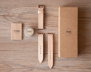 Natural leather Apple Watch band showing undyed cowhide texture