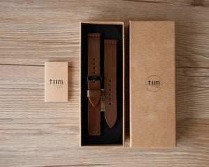 Walnut oil-waxed leather Apple Watch band on wrist
