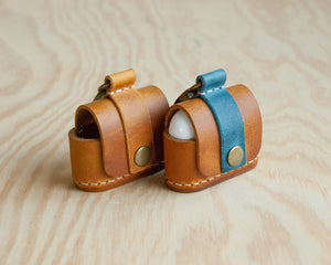 Handmade leather AirPods case front view, Ravenweave