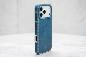 Cobalt leather iPhone case by Ravenweave, full product view