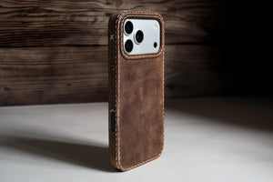 Handmade Walnut oil-waxed leather iPhone case by Ravenweave