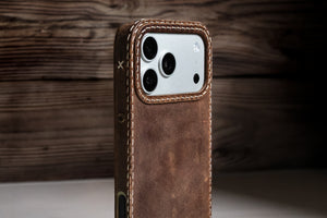 Walnut leather iPhone case by Ravenweave, zoomed main view