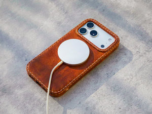 Ember leather iPhone case MagSafe cutout detail, Ravenweave