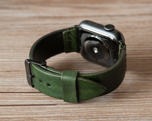 Ravenweave Emerald leather Apple Watch band, hand-stitched edge detail